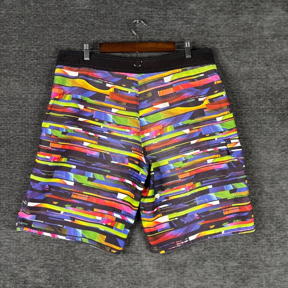 Op Ocean Pacific Mens Board Shorts Size 38 Multi Color Abstract Glitch Colorful